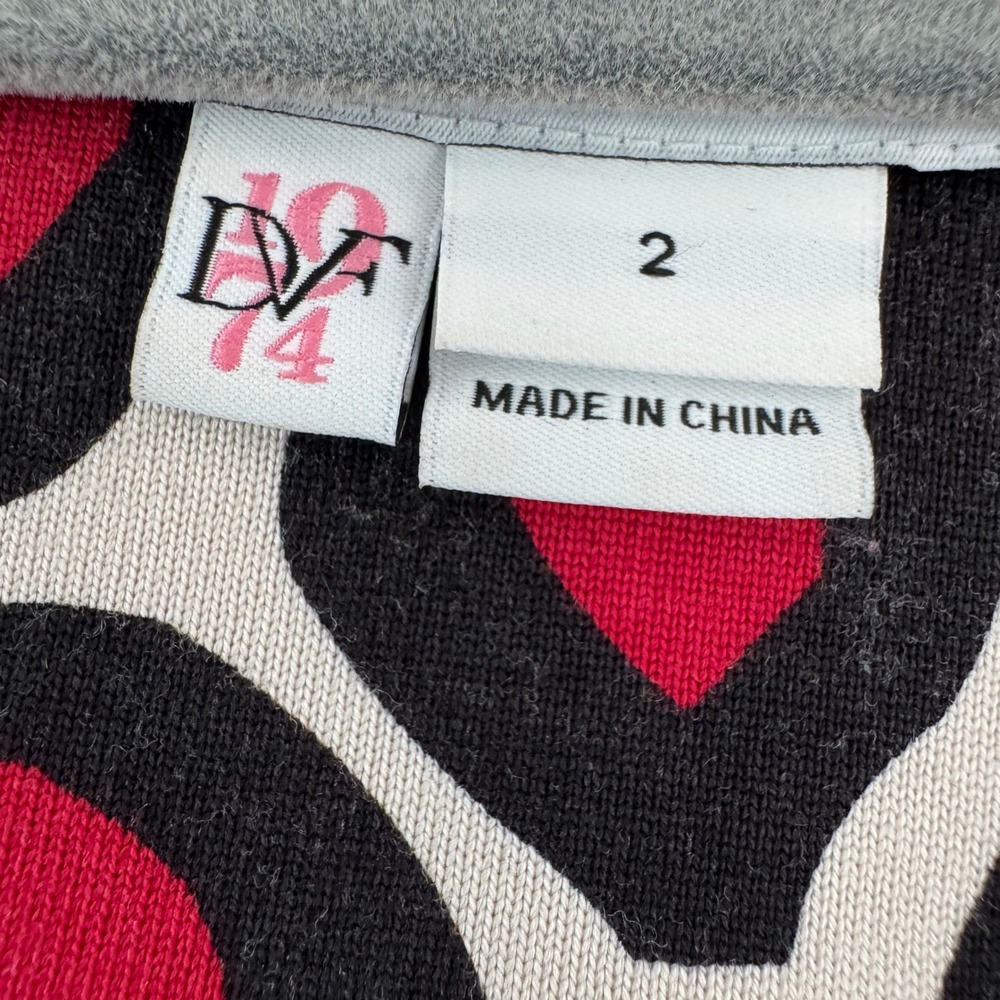 Diane von Furstenberg Reina Red Black Geometric Silk Jersey Mini Dress Size 2 - Picture 5 of 14